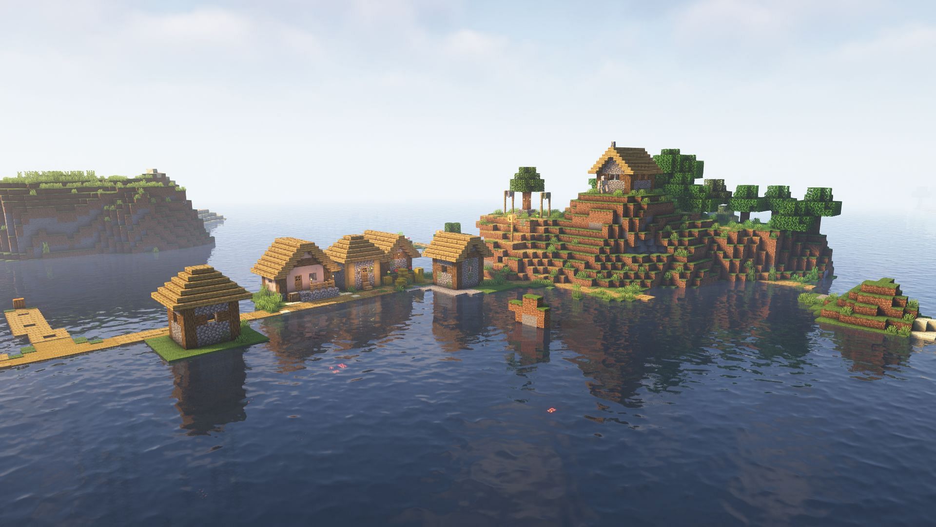 A plains biome village on an island (Image via Mojang)