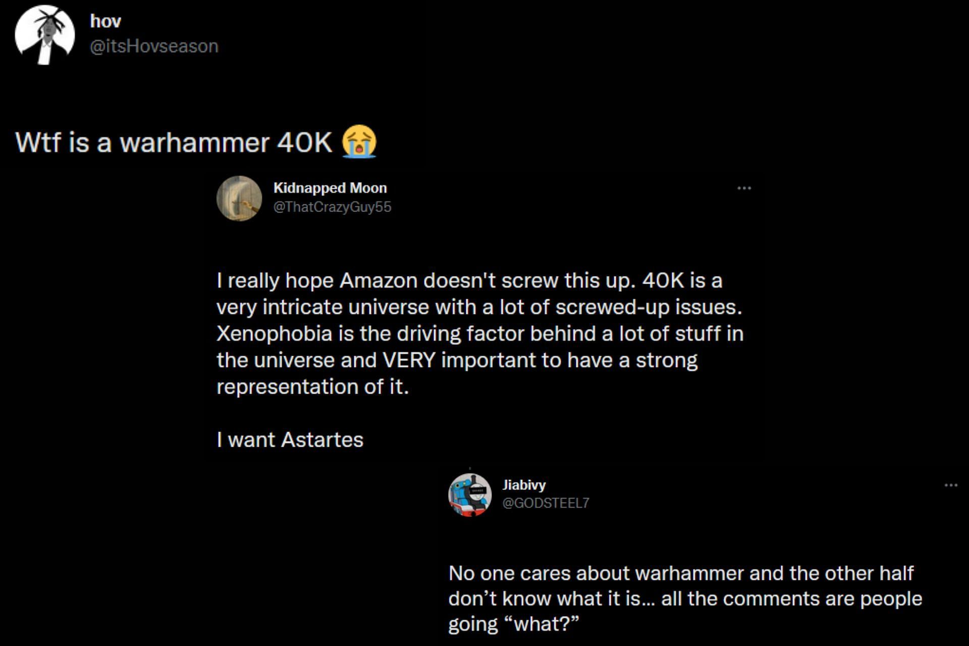A still of fan tweets on Cavill starring in an upcoming Warhammer 40,000 series (Via Twitter)
