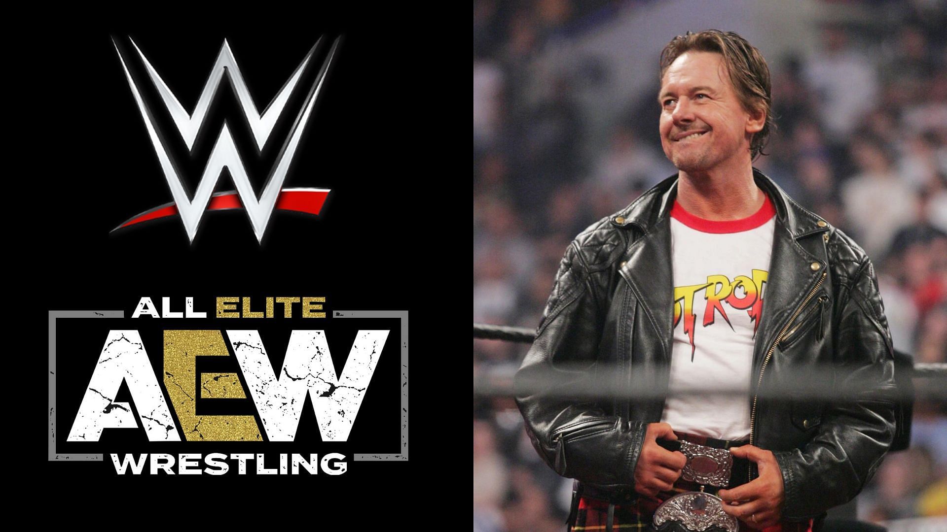 AEW and WWE logo (left), Roddy Piper (right)