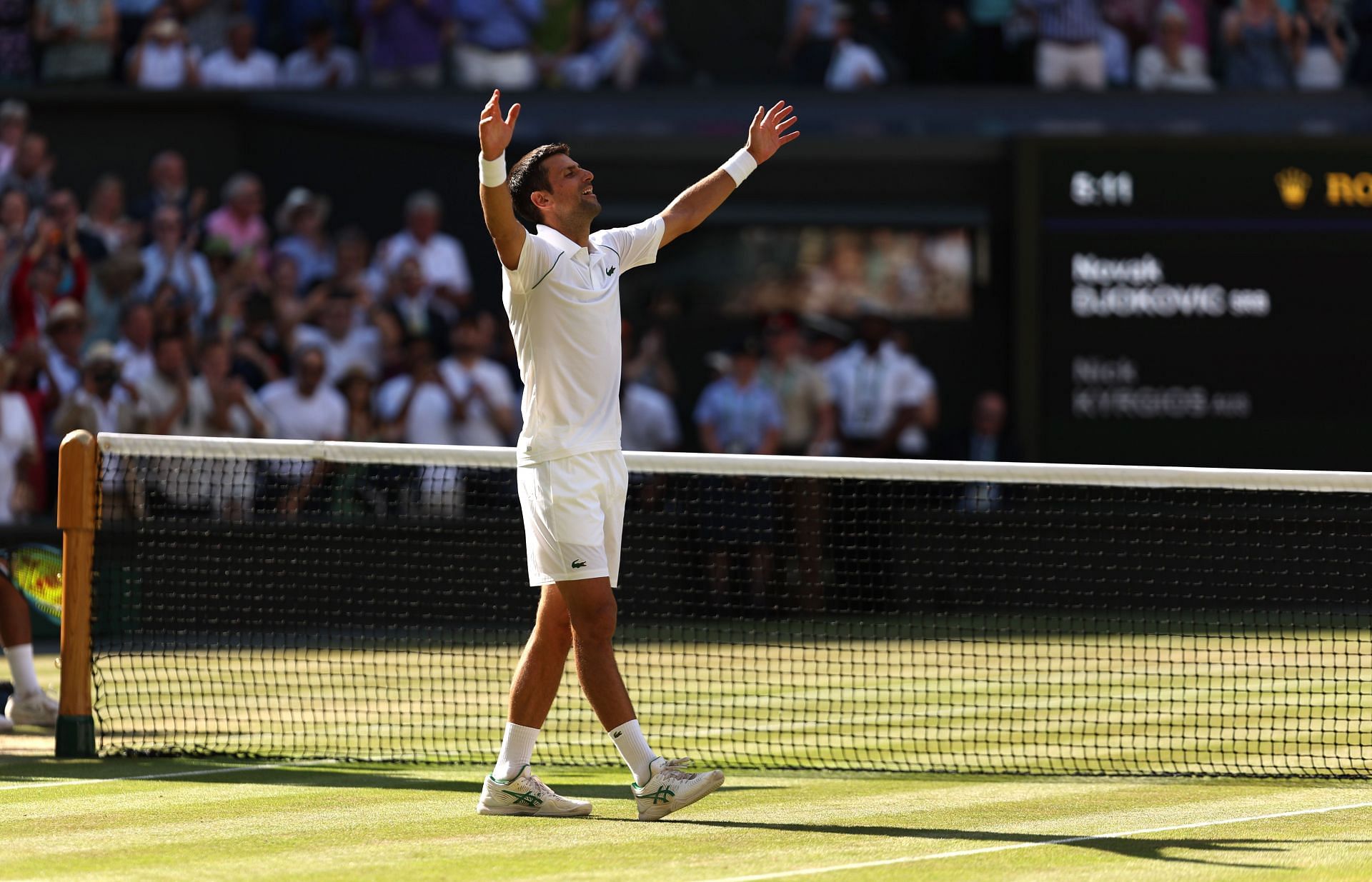 Novak Djokovic celebrates winning The Championships - Wimbledon 2022.