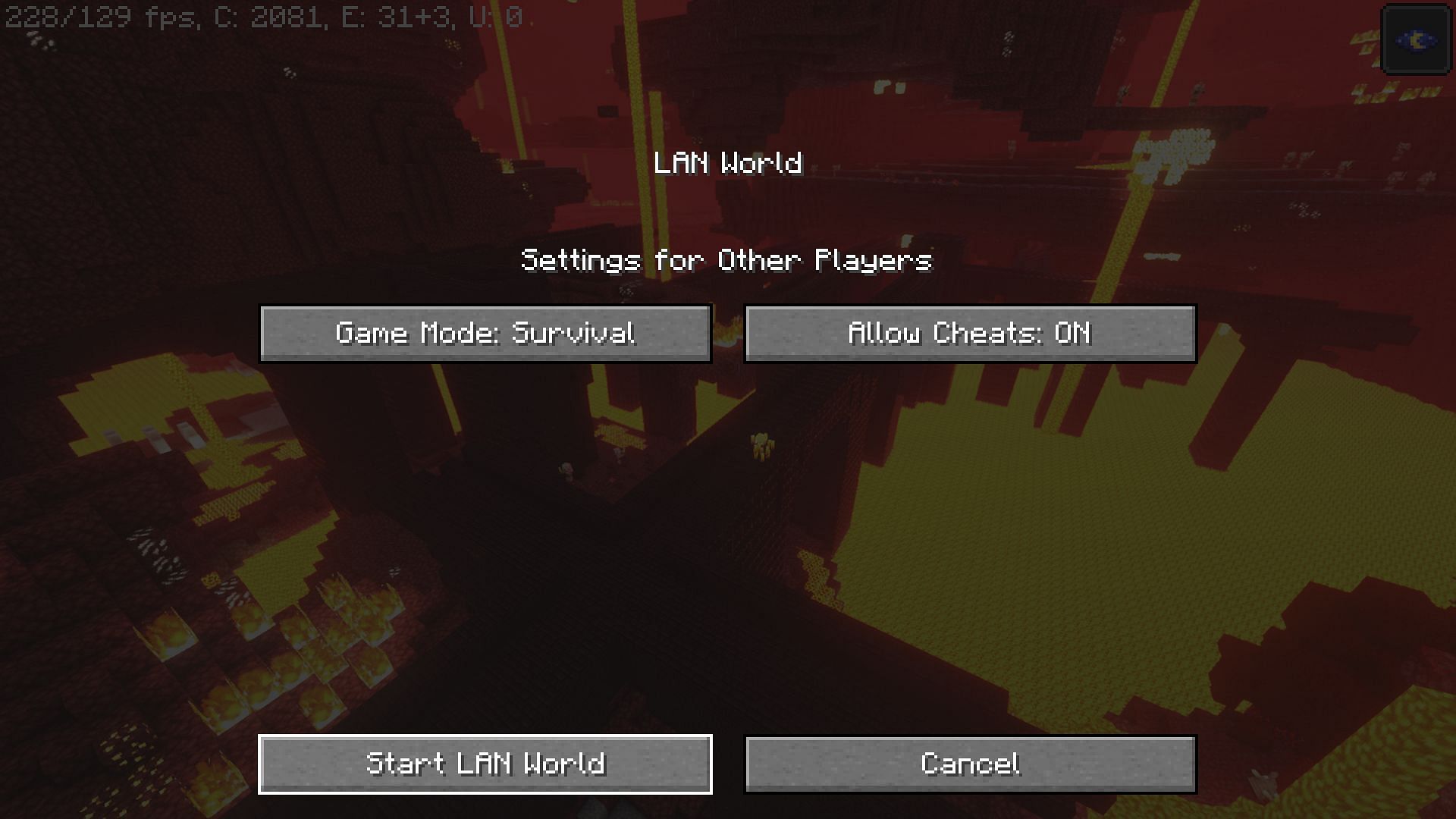 Enabling cheats in a Minecraft world (Image via Mojang)