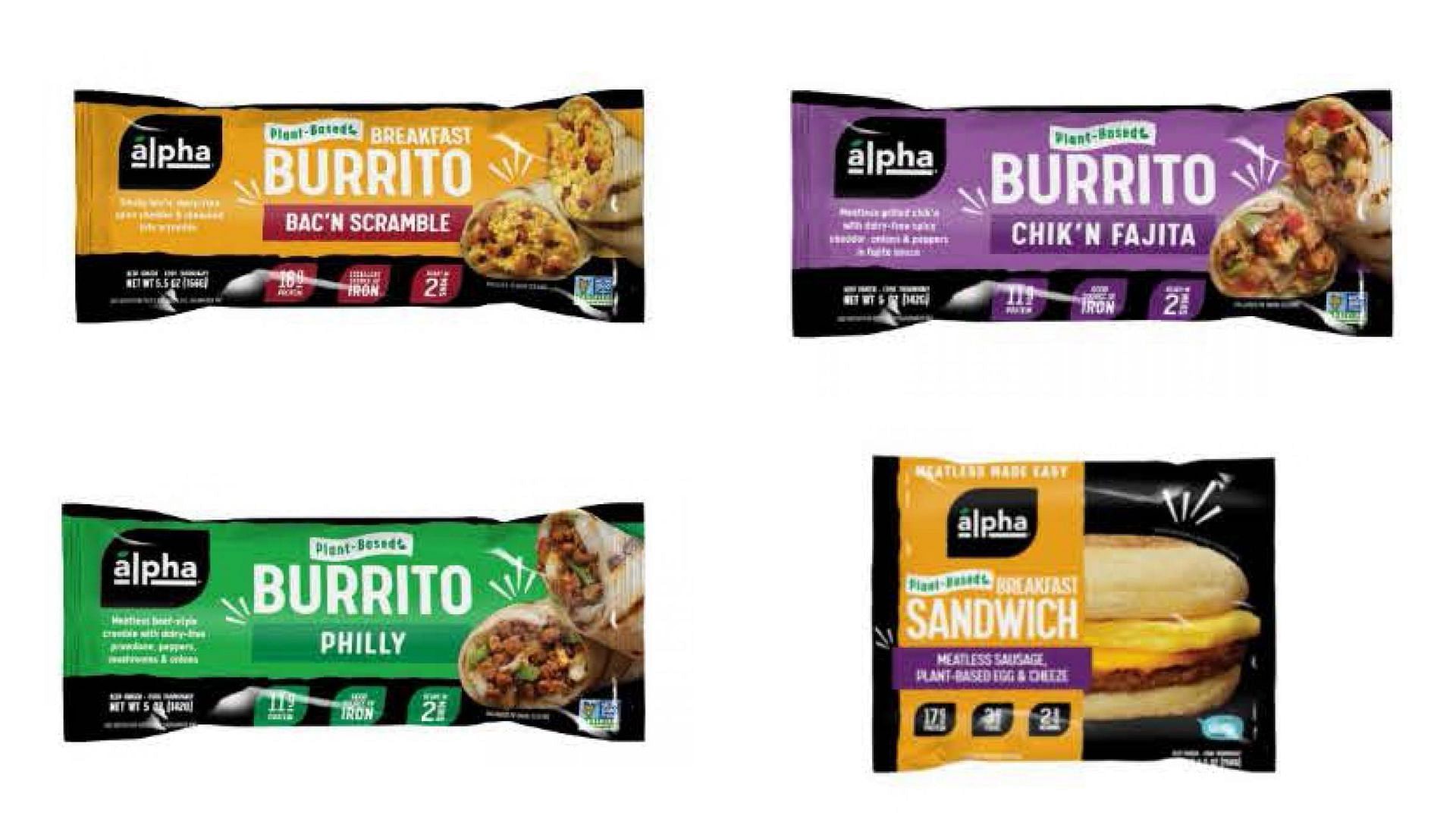 Some of the Alpha Foods products from the Meatless Burritos &amp; Breakfast Sandwiches recall (Image via FDA)