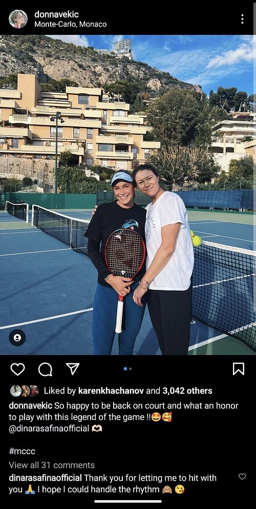 Dinara Safina comments on Vekic's Instagram post