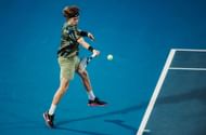 Rublev in action at the Diriyah Tennis Cup Riyadh 2022