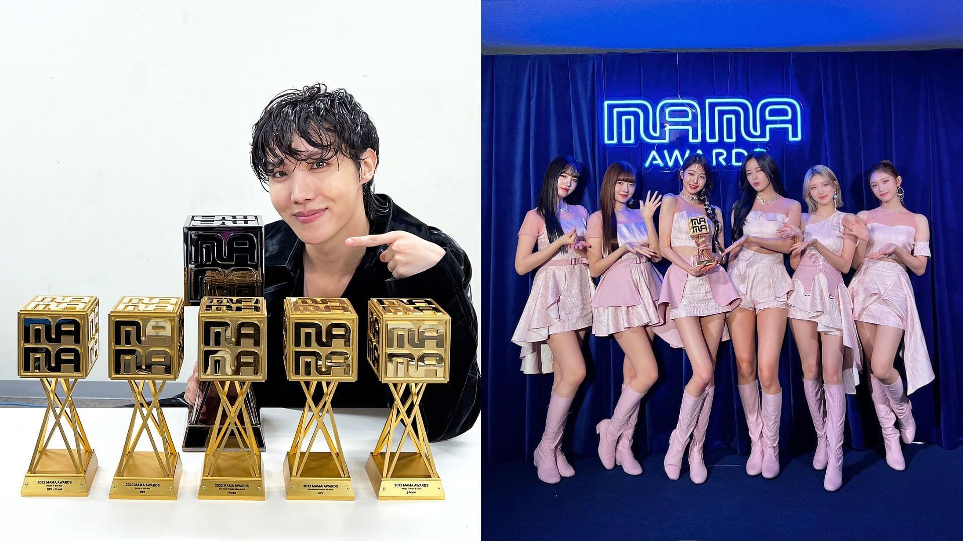 BTS bags several awards and IVE bags three on the second day of the 2022 MAMA Awards (Images via Twitter/bts_bighit and Instagra/ivestarship)