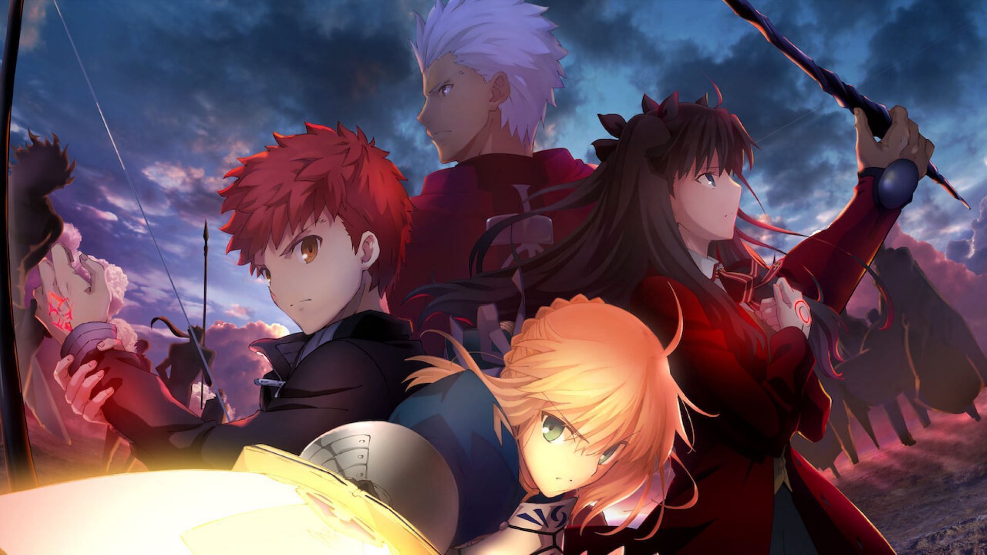 Promotional Artwork of Fate Stay Night, featuring the four main characters (Image via Studio Ufotable)