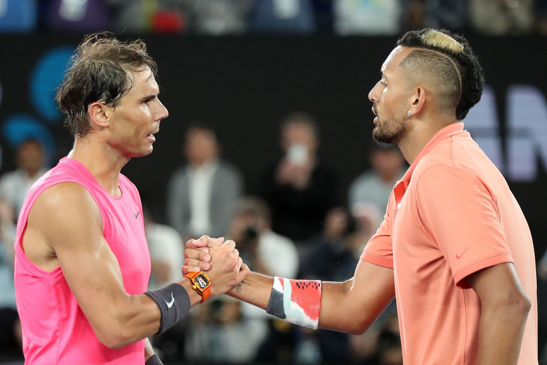 Rafael Nadal and Nick Kyrgios at the 2020 Australian Open.