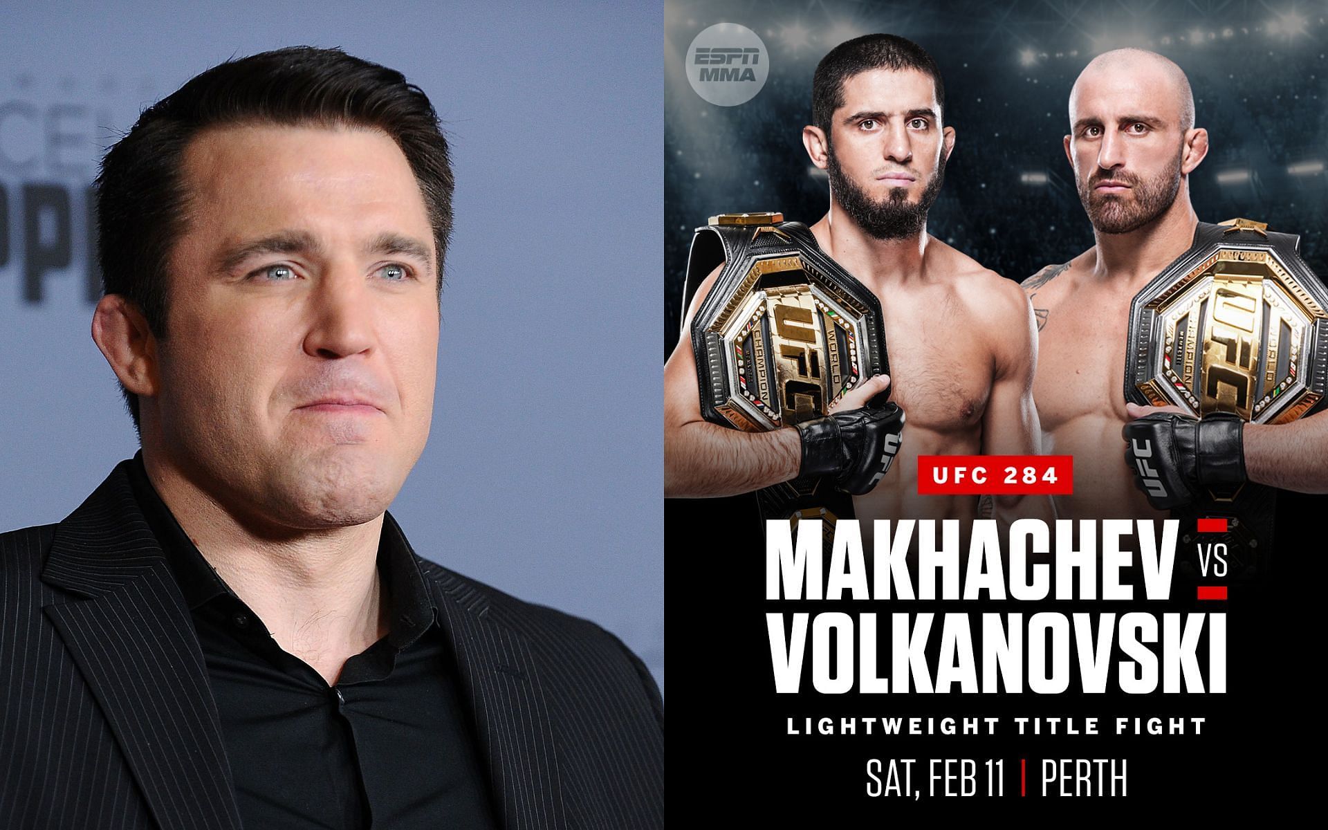 Chael Sonnen [Left] Makhachev vs. Volkanovski [Right] [Images courtesy: @MMAFighting @espnmma Twitter]