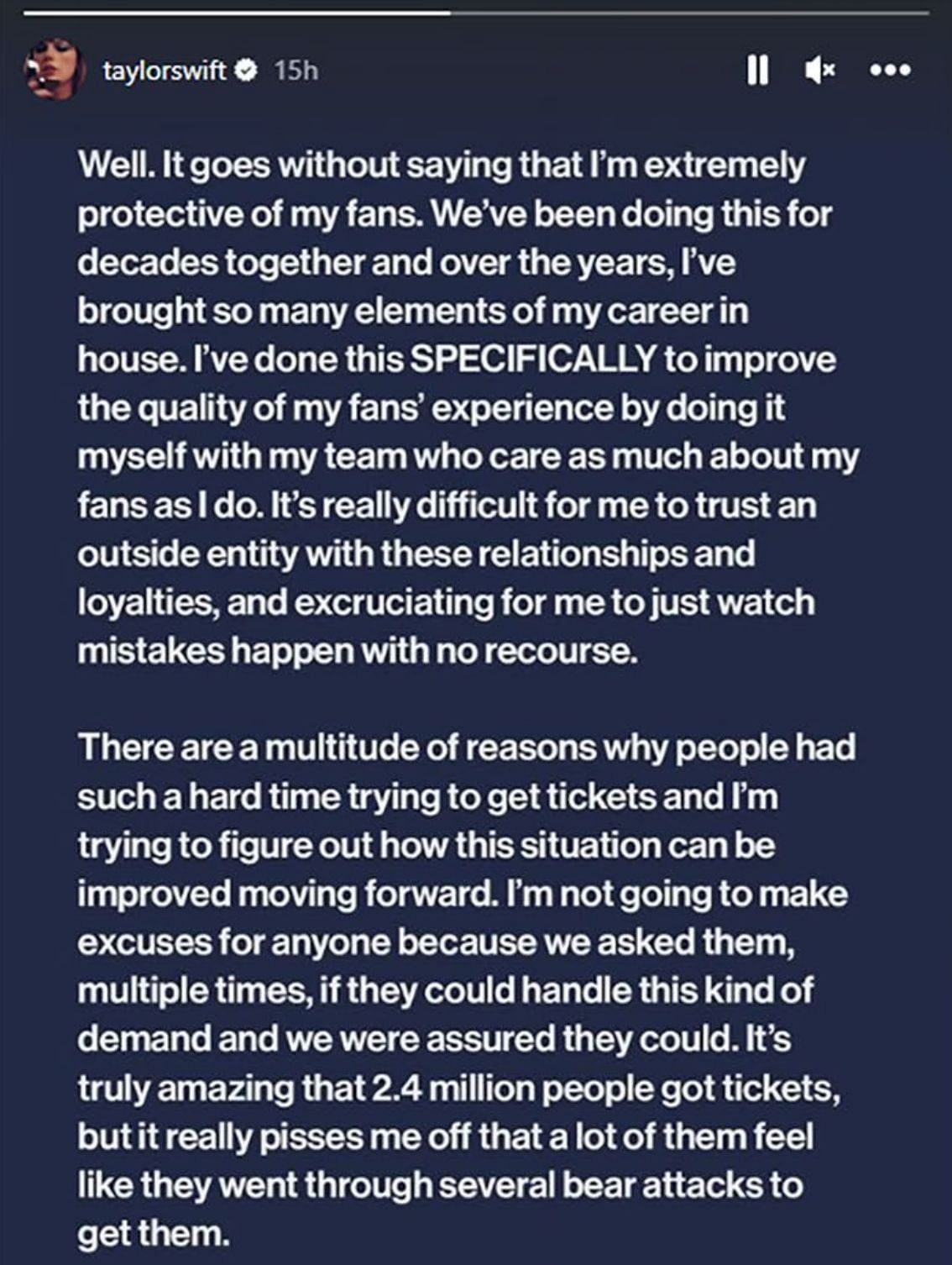 Taylor Swift addressed the shortage of tickets on Ticketmaster on her website. (Image via Taylor Swift)