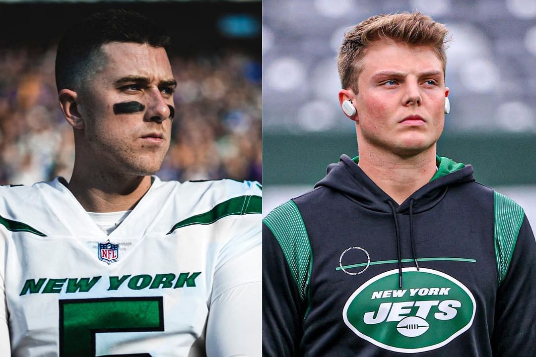 New York Jets QBs Mike White (l) and Zach Wilson (r)