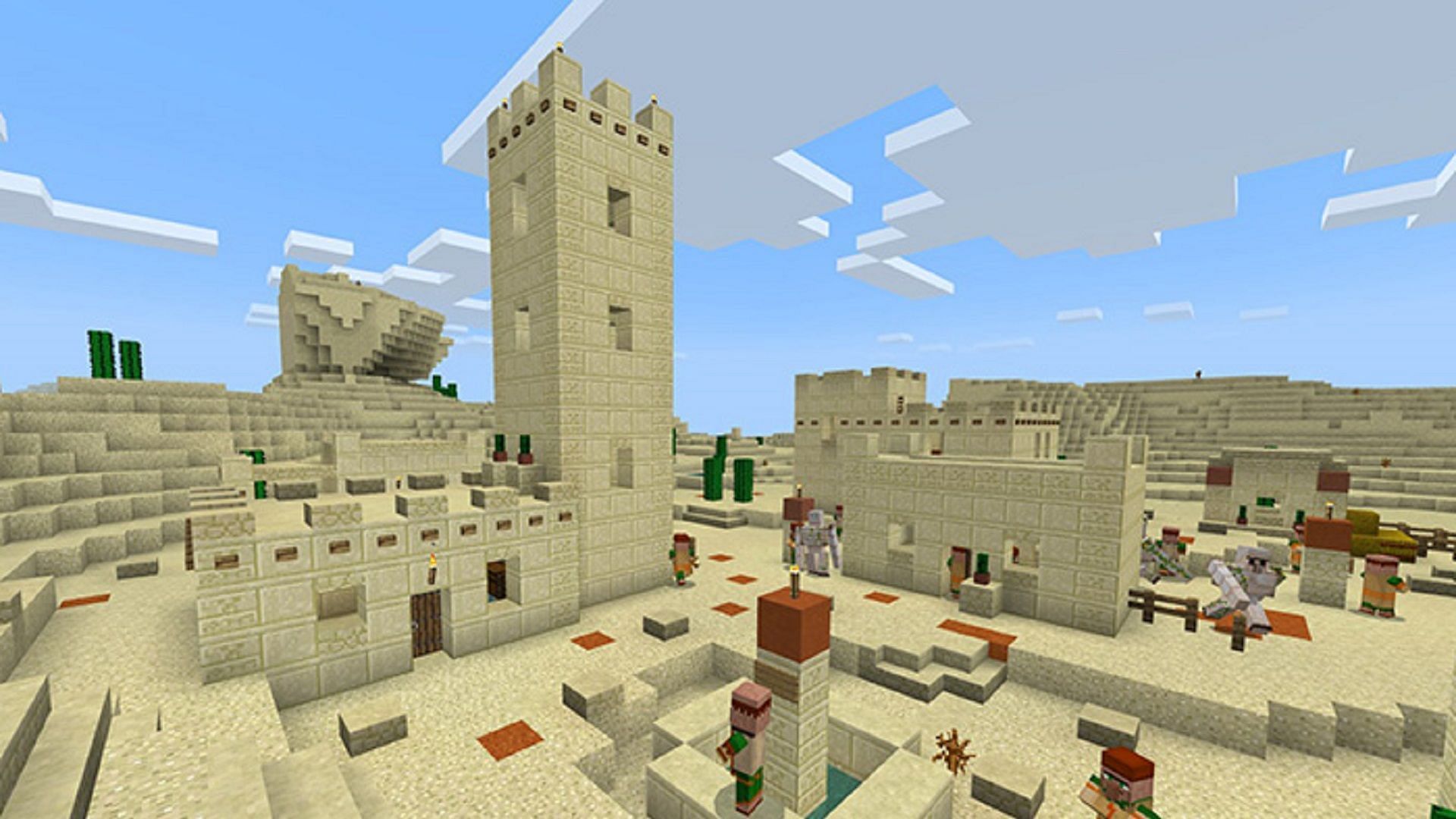The right desert village can provide Minecraft players plenty of diamonds (Image via JPlaysPE/MCPEDL)