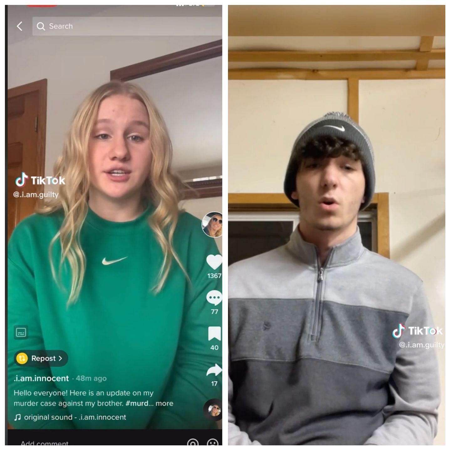 Both uploaded a series of videos claiming that they are not responsible for the death of the brother. (Image via TikTok)