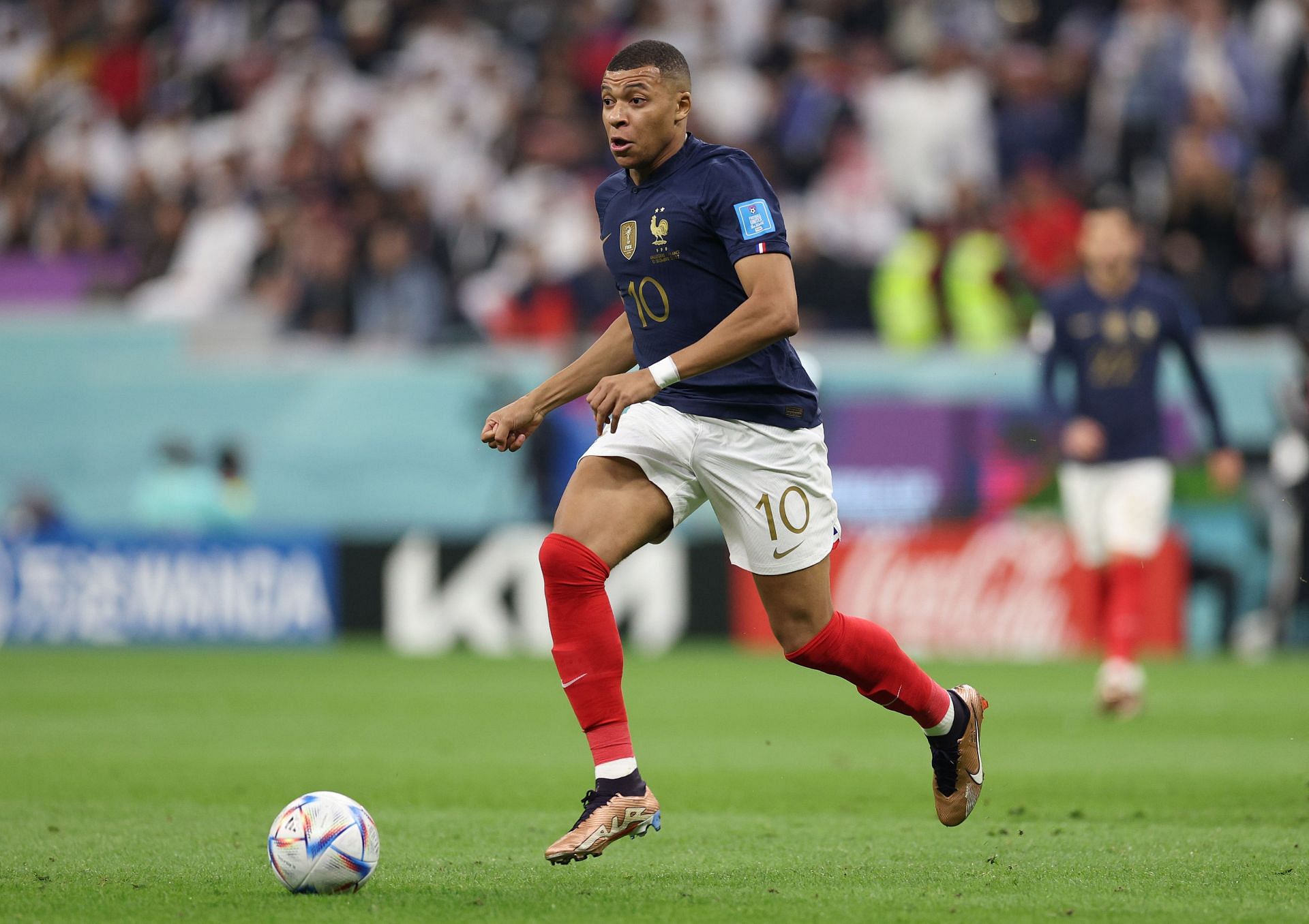 Kylian Mbappe in action for France at the 2022 FIFA World Cup