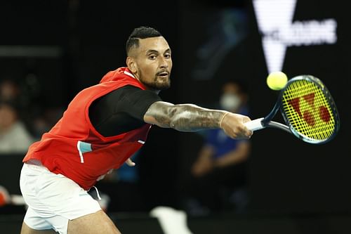 Nick Kyrgios in action at the 2022 Australian Open.