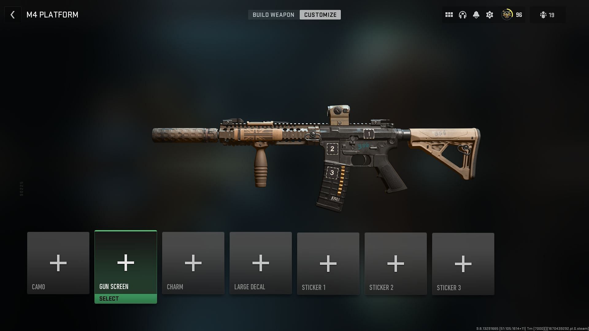 Selecting the Gun Screen customization section (Image via Activision)