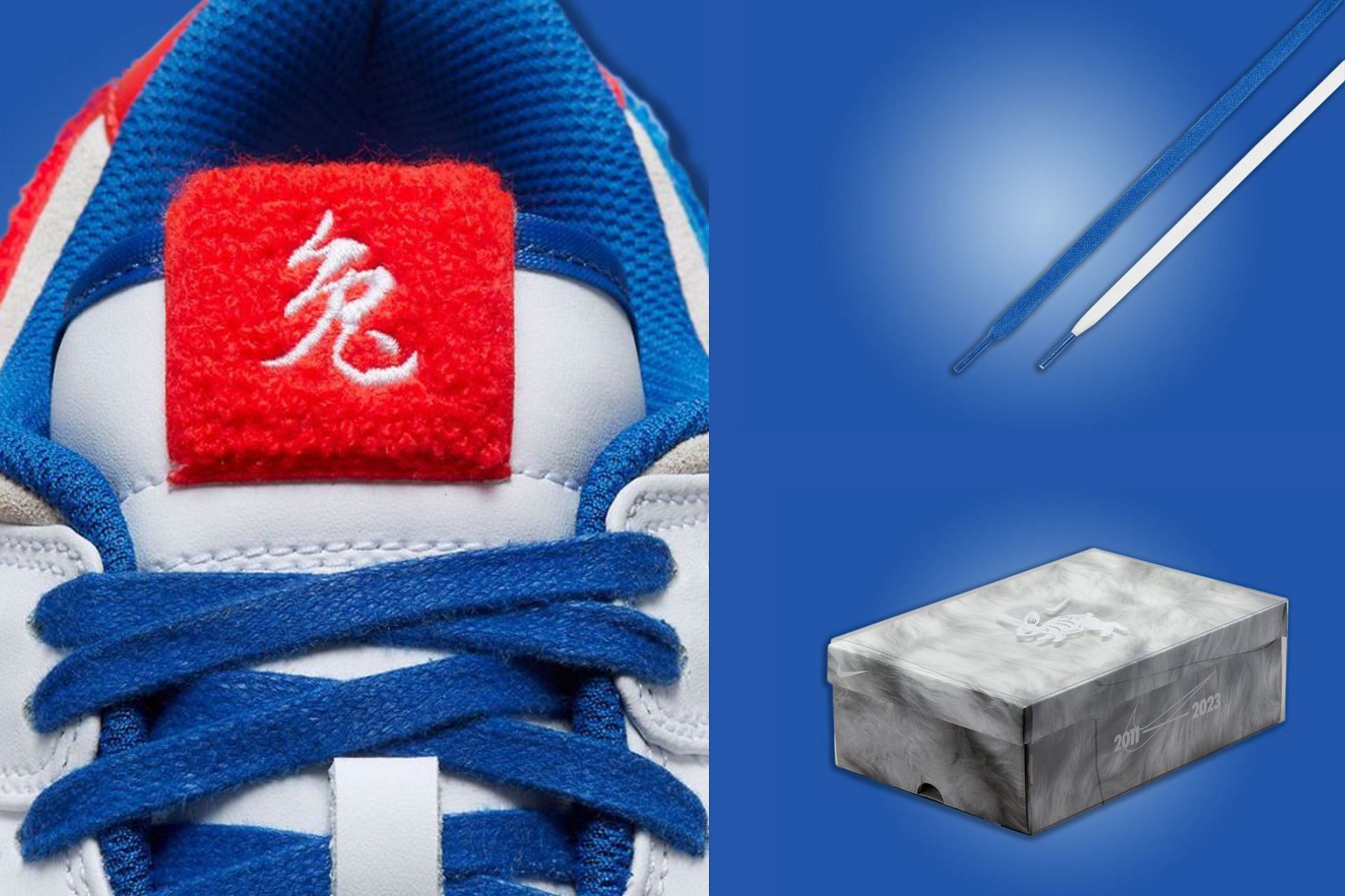 Take a closer look at the tongue section, lace sets, and customized shoe box of the shoe (Image via Sportskeeda)