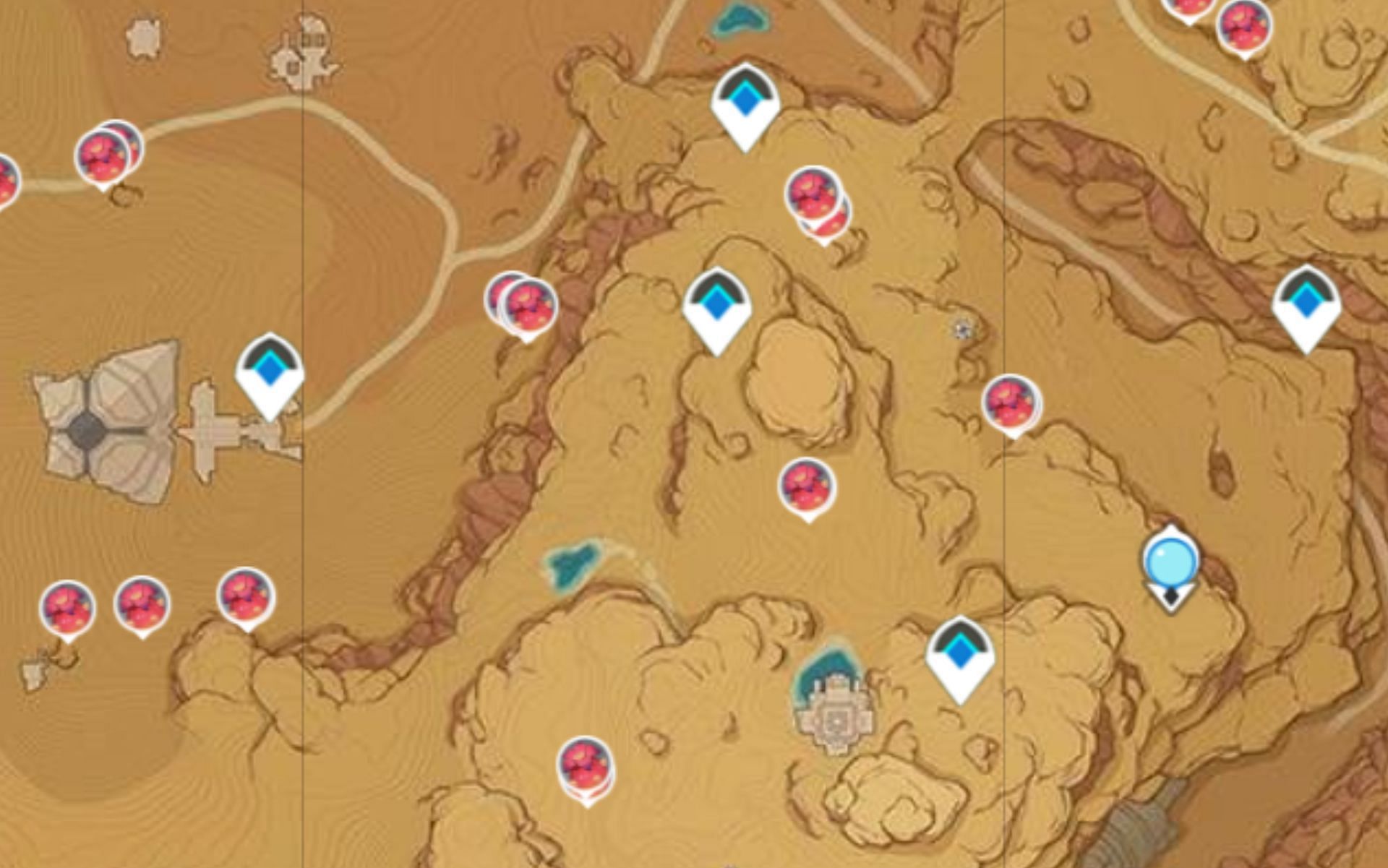 Dune of Elusion and Sobek Desert locations (Image via Genshin Interactive Map)