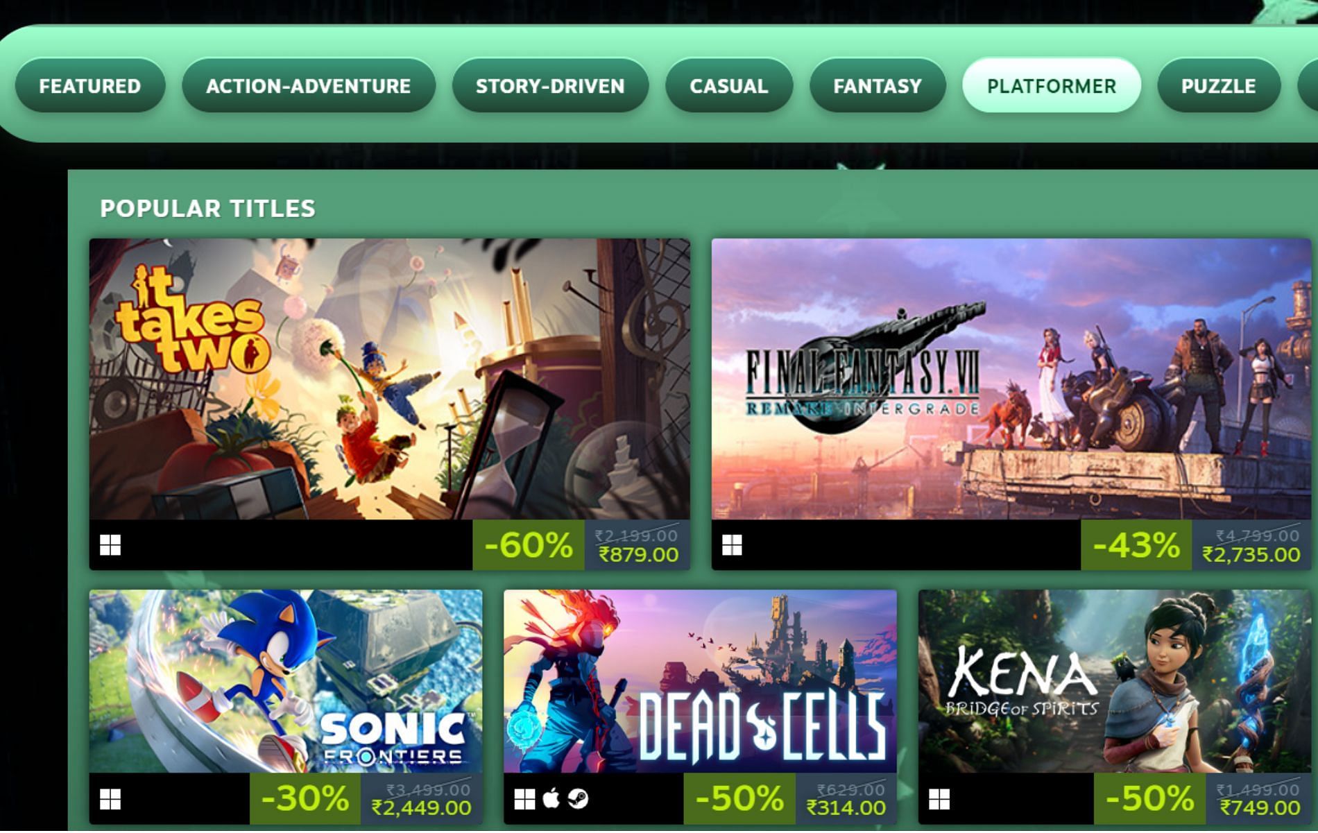 Sonic Frontiers location: Steam Winter Sales 2022 &ndash; Adventure Games &ndash; Platformer (Image via Steam)