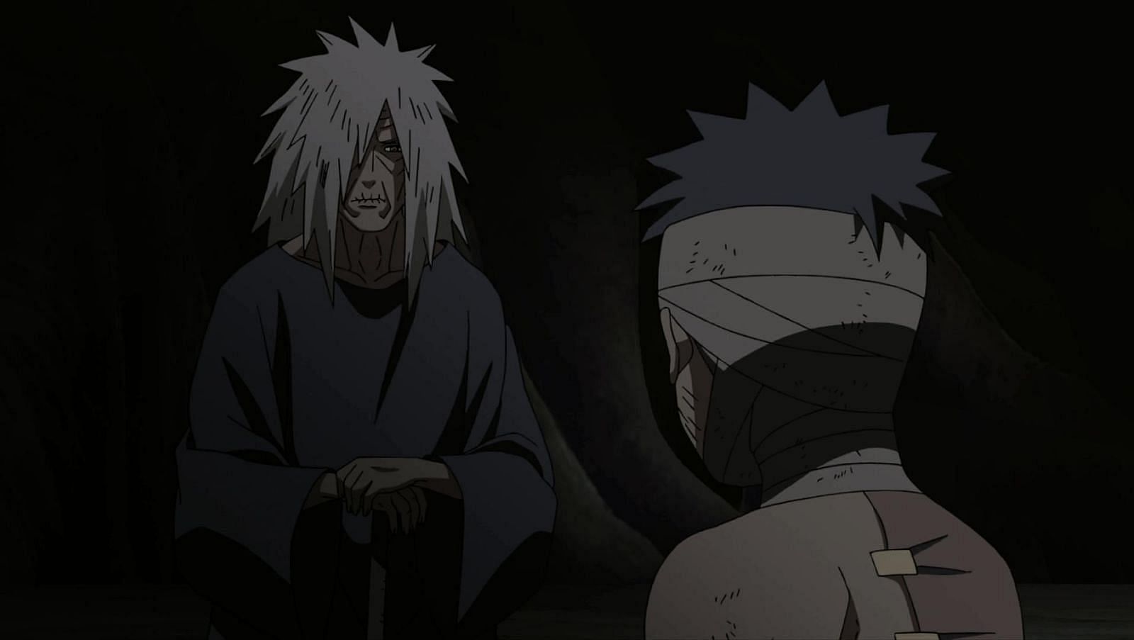 Obito after being saved by Madara Uchiha in Naruto (Image via Studio Pierrot)