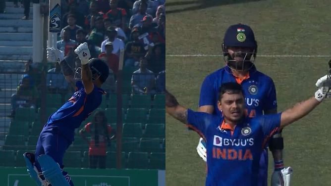 [Watch] Virat Kohli smiles on as Ishan Kishan roars in joy after reaching maiden ODI hundred