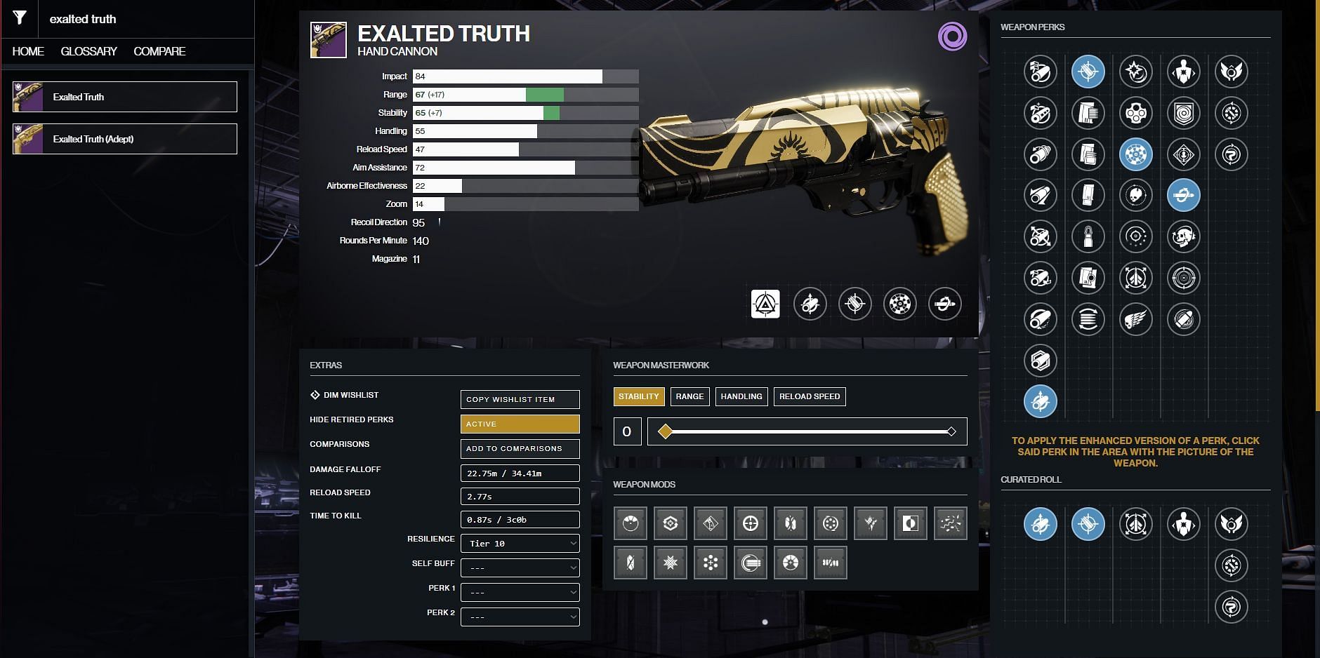 Exalted Truth Hand Cannon for Destiny 2 PvP (Image via Bungie)