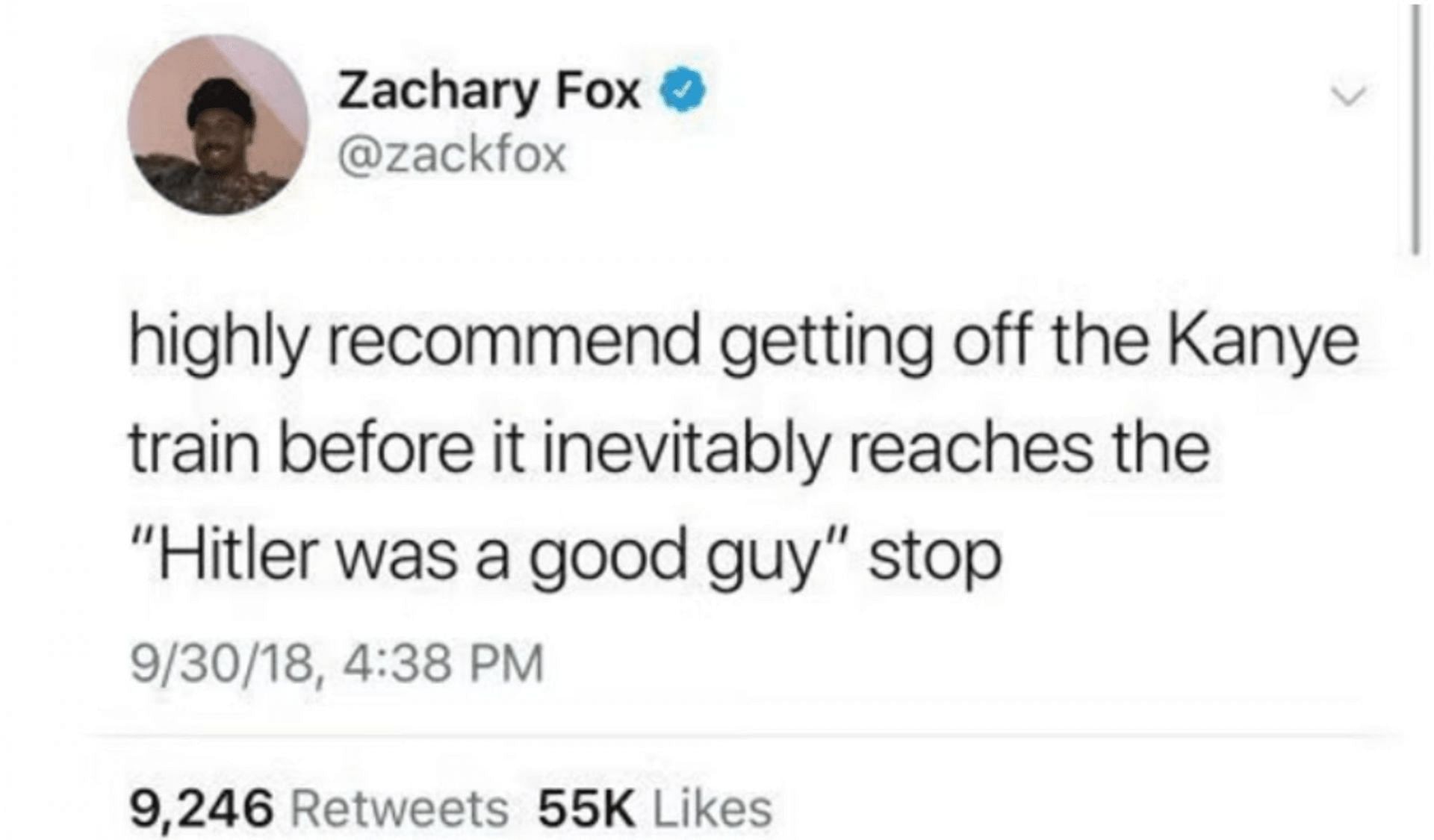 Zachary Fox throws shade at Kanye West (Image via Twitter)