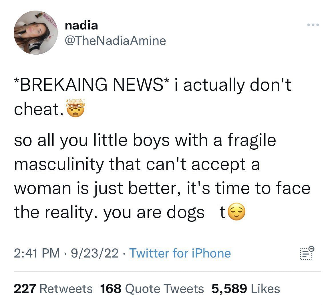 Nadia refutes cheating allegations (Image via Twitter)