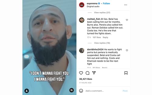 @melted_fish calling out Khamzat Chimaev [Image courtesy: @espnmma (Instagram)]