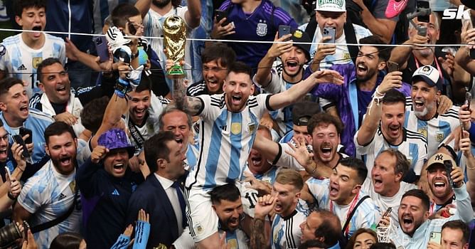 Revealed: How Argentina celebrated FIFA World Cup victory inside dressing room as Lionel Messi spotted dancing with $10 million cheque