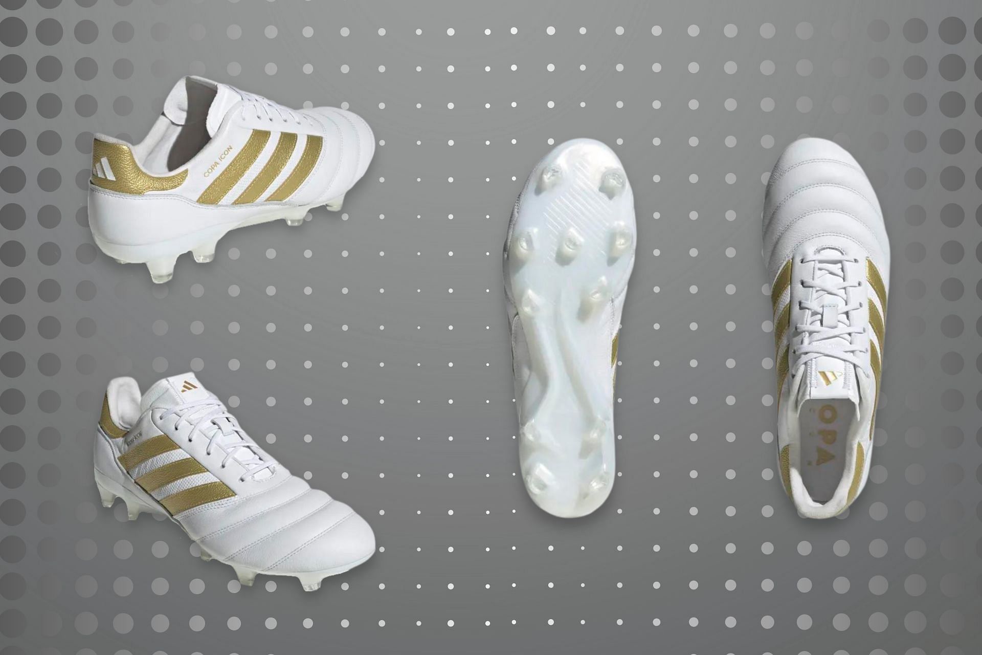 Recently released Adidas Copa Mundial .1 Firm Ground football boots clad in Cloud White and Gold Metallic (Image via Sportskeeda)
