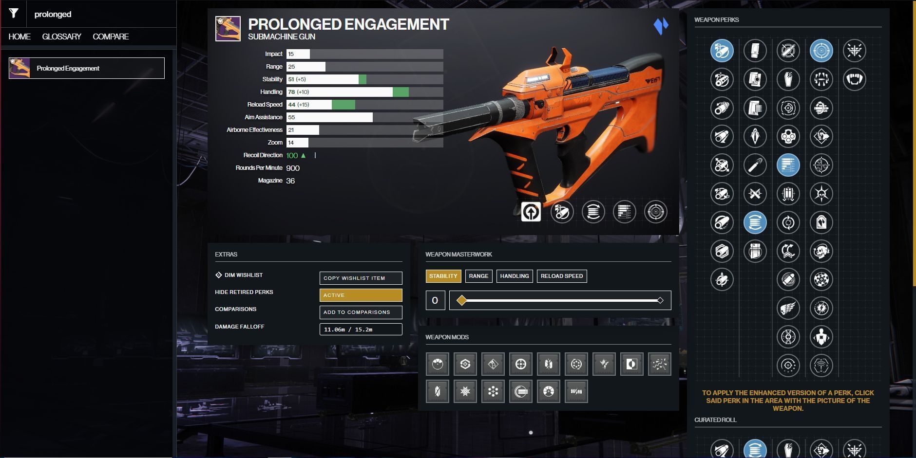 Destiny 2 Prolonged Engagement PvE god roll (Image via D2Gunsmith)