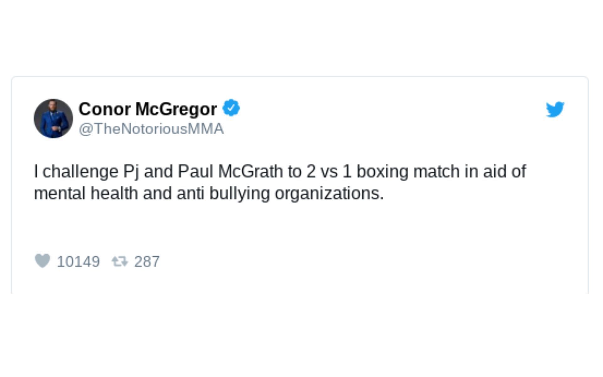 Conor McGregor&#039;s now deleted tweet