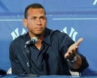 Alex Rodriguez during a press conference about his performance enhancing drug use at the George Steinbrenner complex