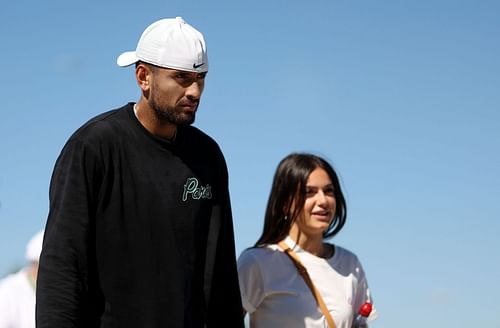 Nick Kyrgios and his girlfriend Costeen Hatzi at the 2022 Wimbledon Championships.