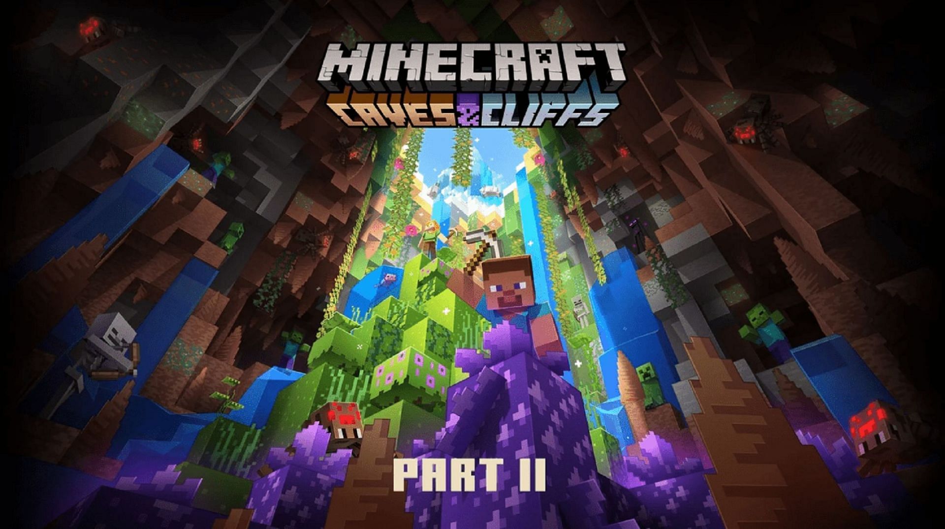 Caves &amp; Cliffs was such as massive Minecraft update, it was split into two parts (Image via Mojang)
