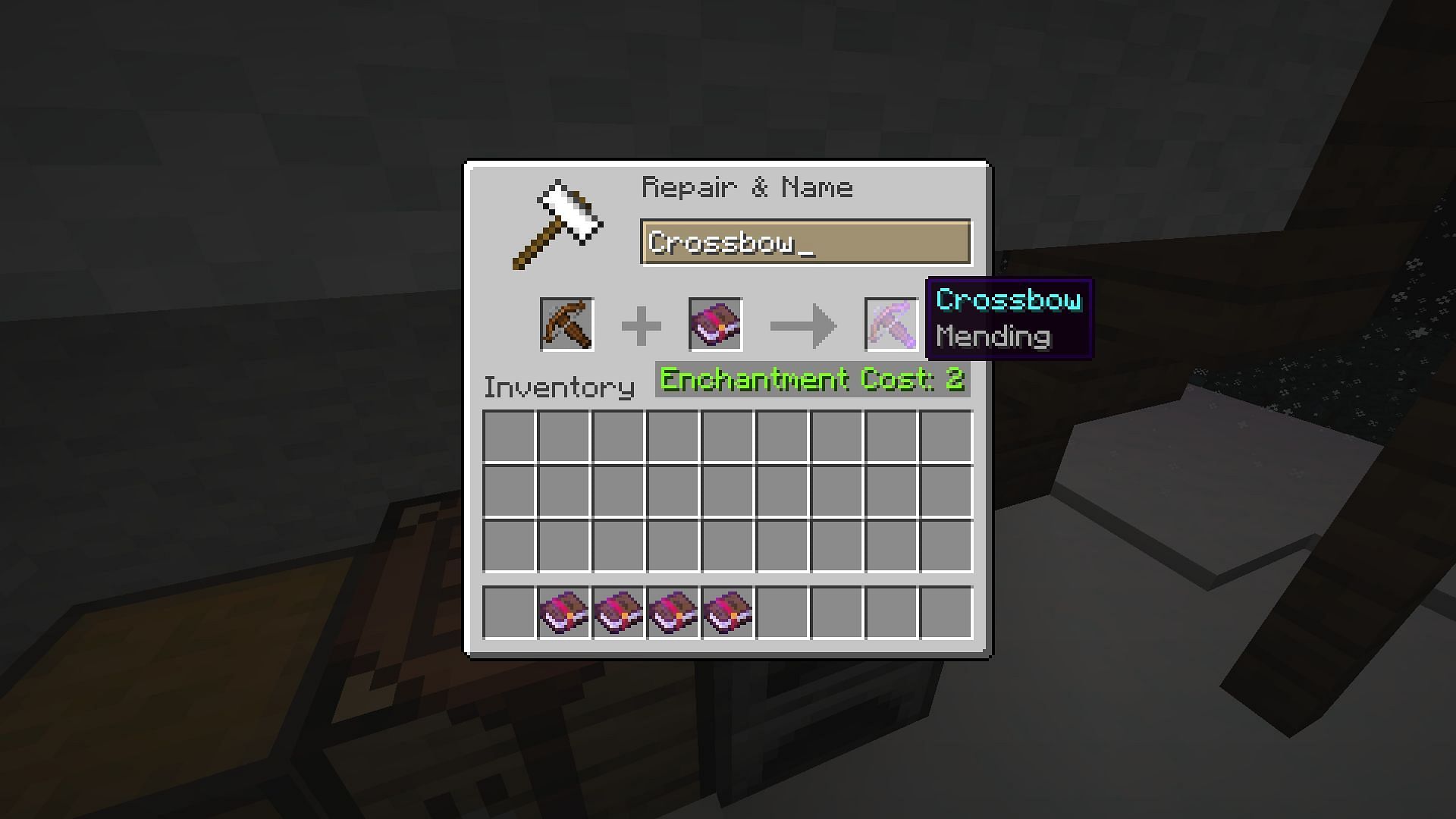 Mending enchantment in Minecraft can allow crossbows to repair itself (Image via Mojang)