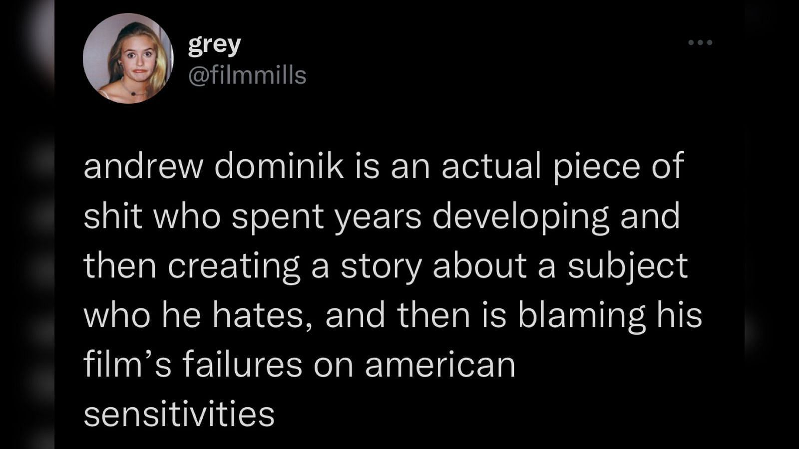 Screenshot of a Twitter user criticizing Blonde&#039;s director.