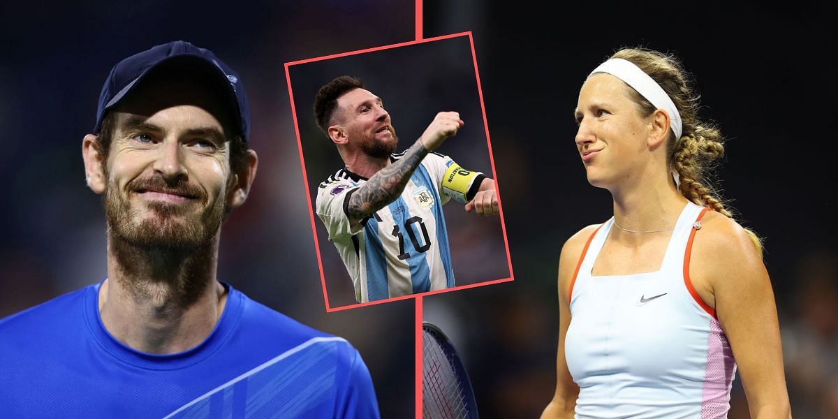 Andy Murray (L) and Victoria Azarenka (R); Lionel Messi (inset)