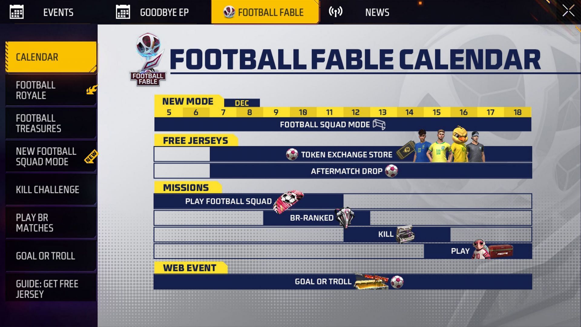 Here&#039;s the Football Fable calendar (Image via Garena)