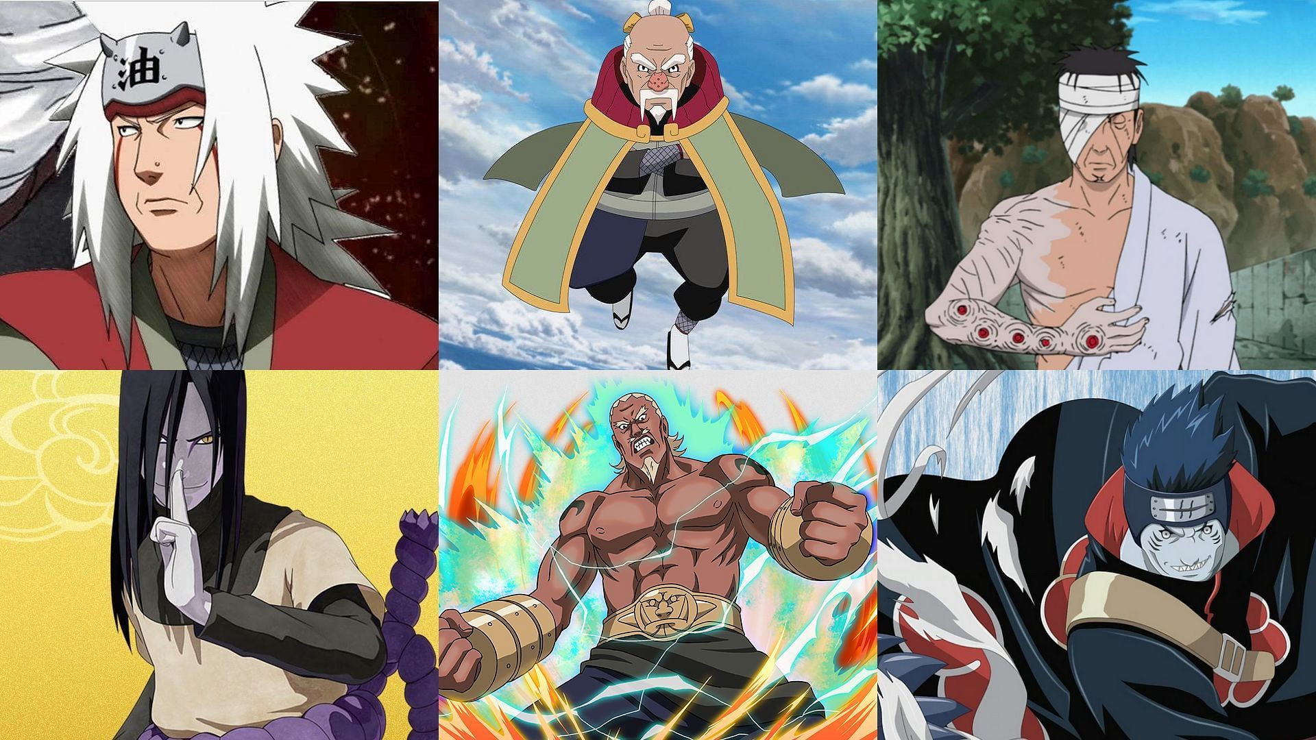 Jiraiya, Orochimaru, Onoki, the Fourth Raikage, Danzo and Kisame (Image via Studio Pierrot, Naruto)