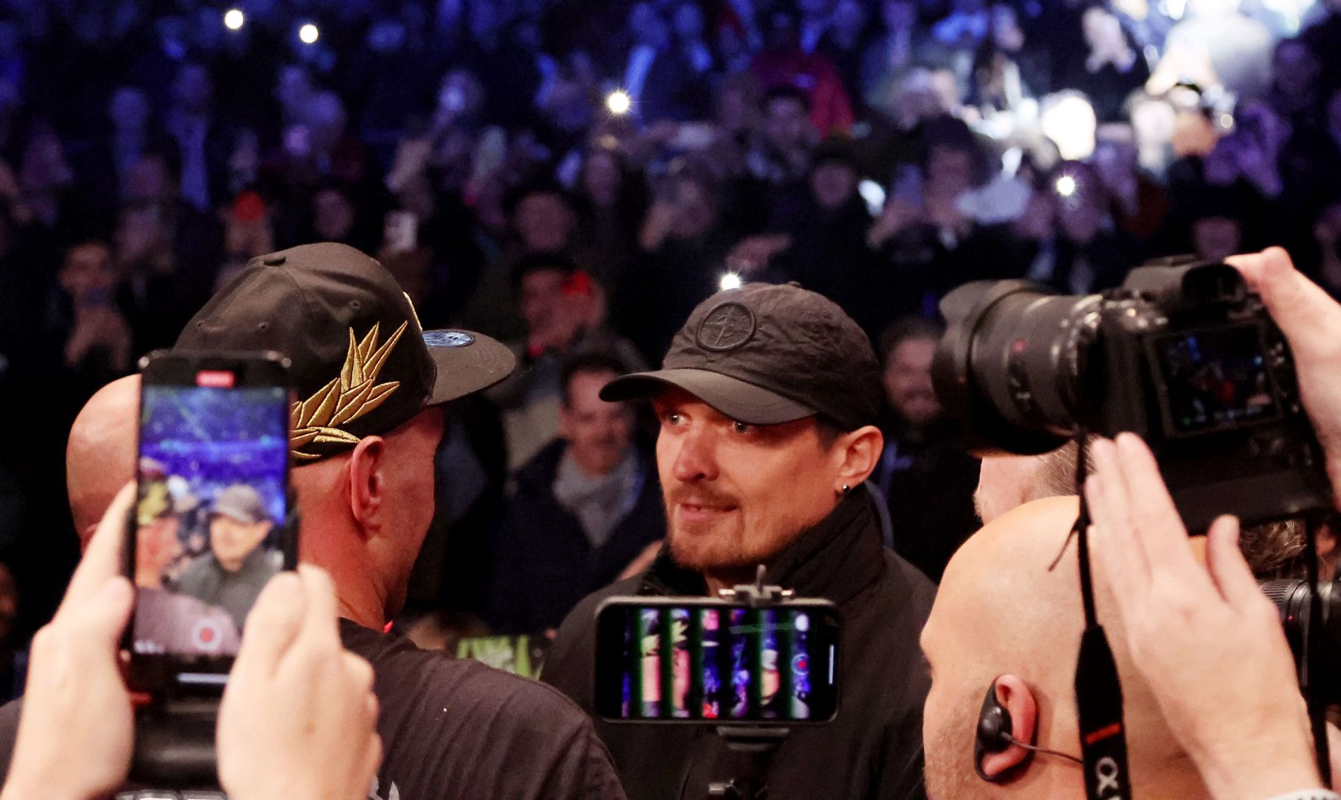 Fury (L) and Usyk (R) face off , Boxing in London - Tyson Fury v Derek Chisora