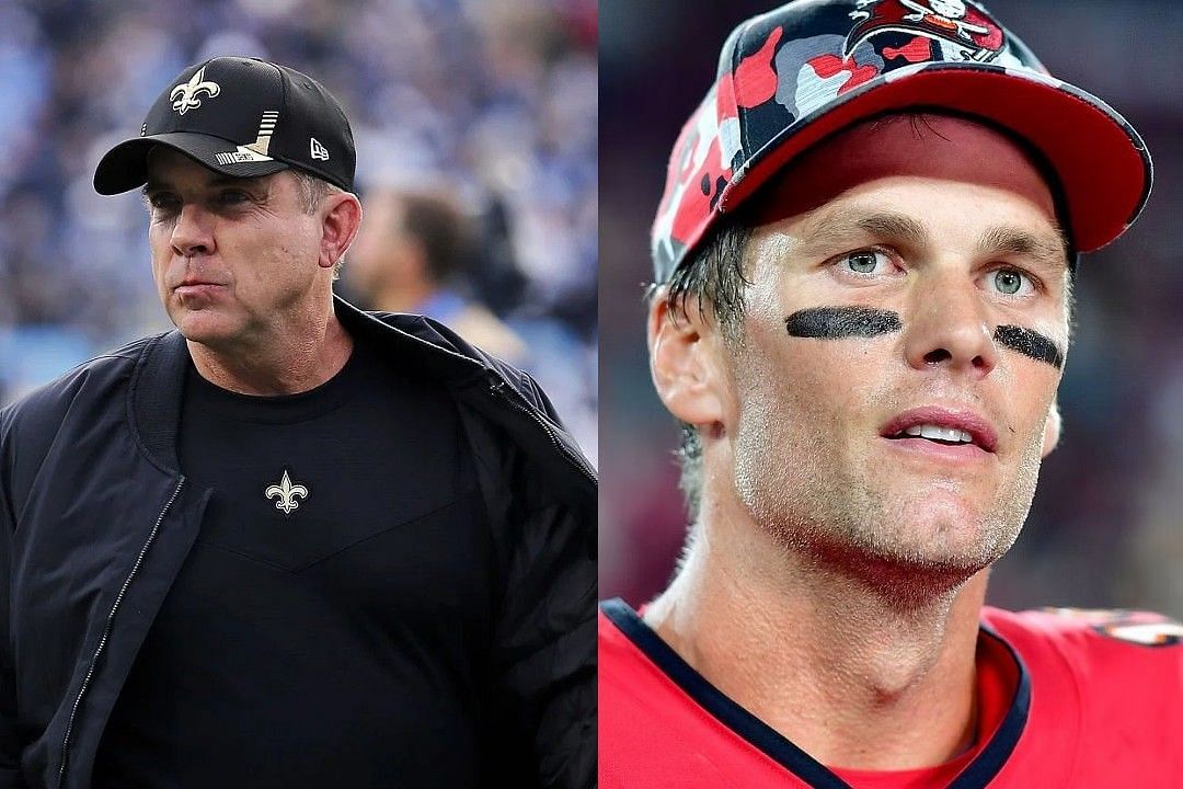 Sean Payton, left, Tom Brady, right