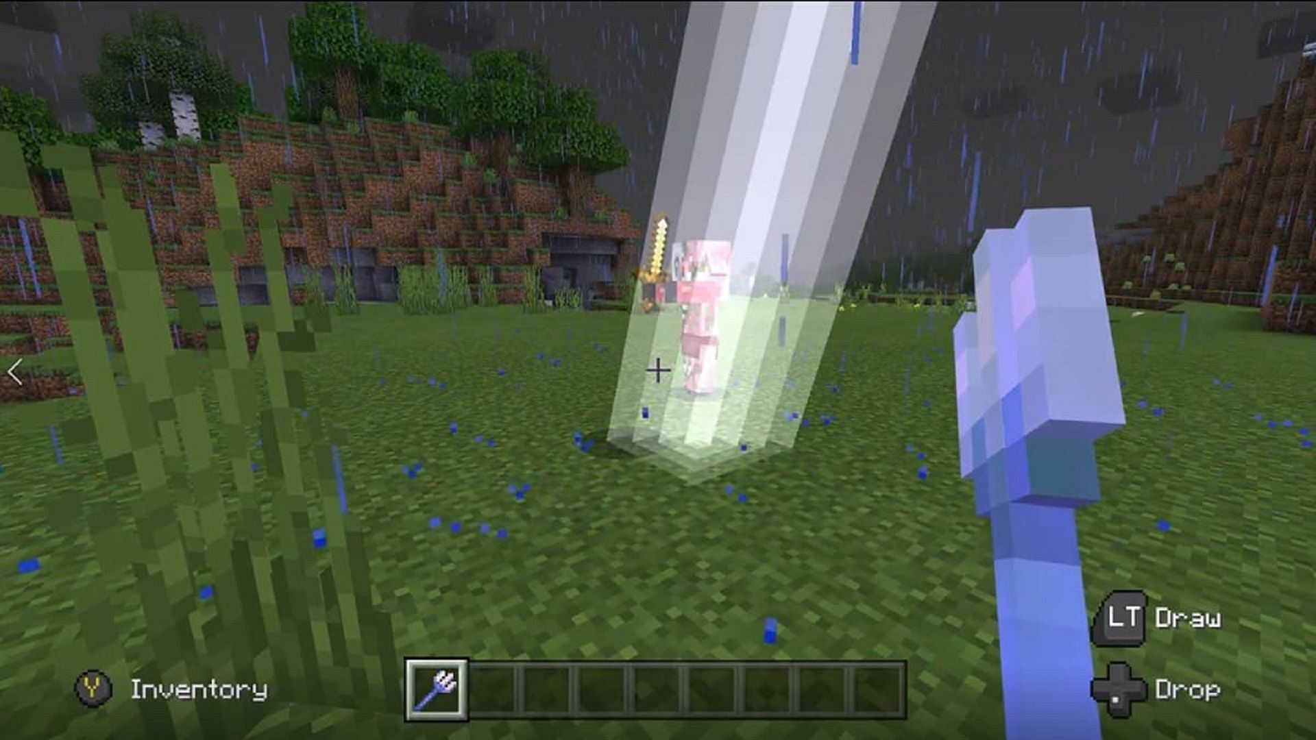 Smite your opponents in Minecraft with the power of lighting by using Channeling (Image via Mojang)