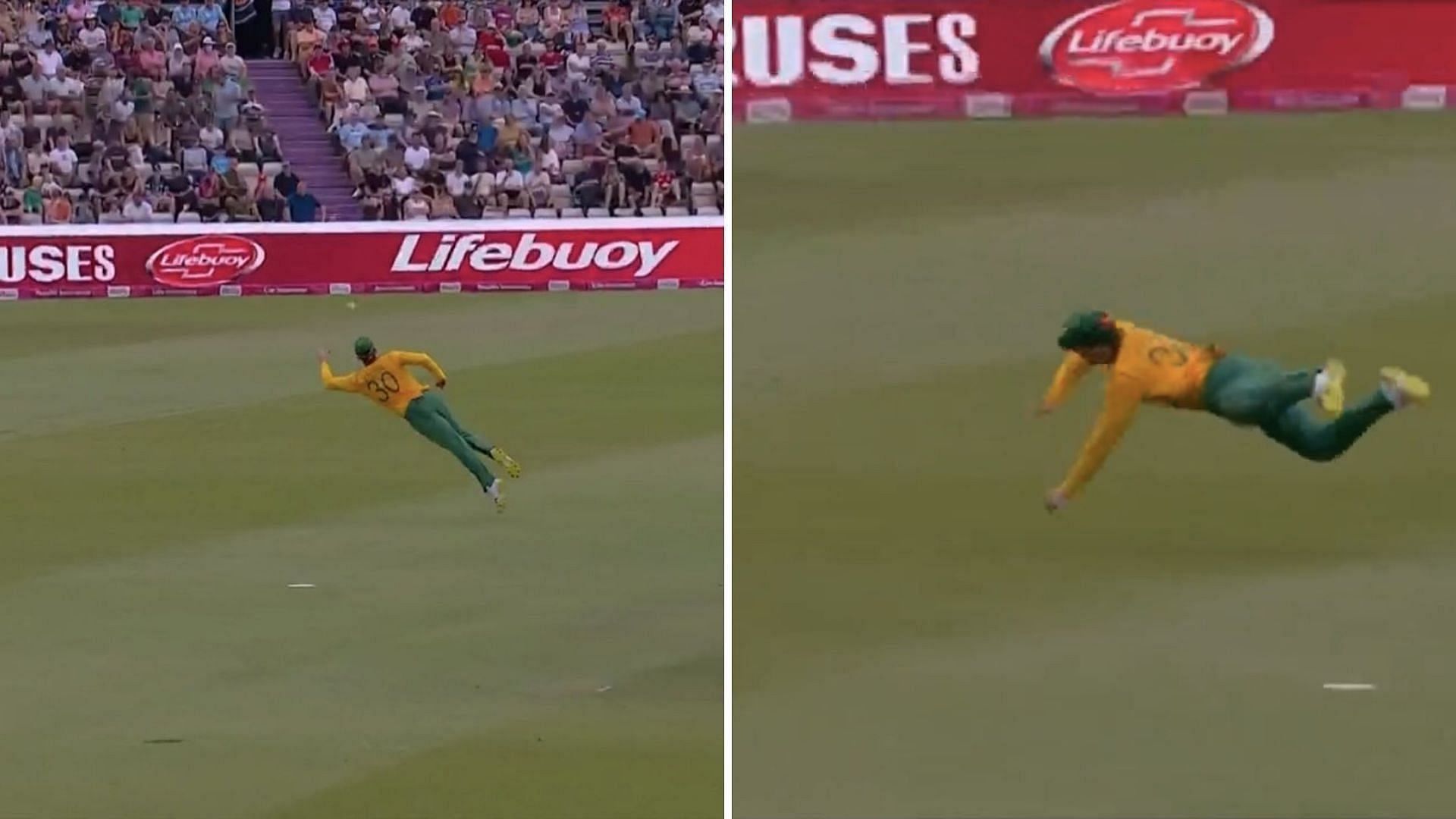 Tristan Stubbs plucked the ball mid-air. Pic: ECB/ Twitter