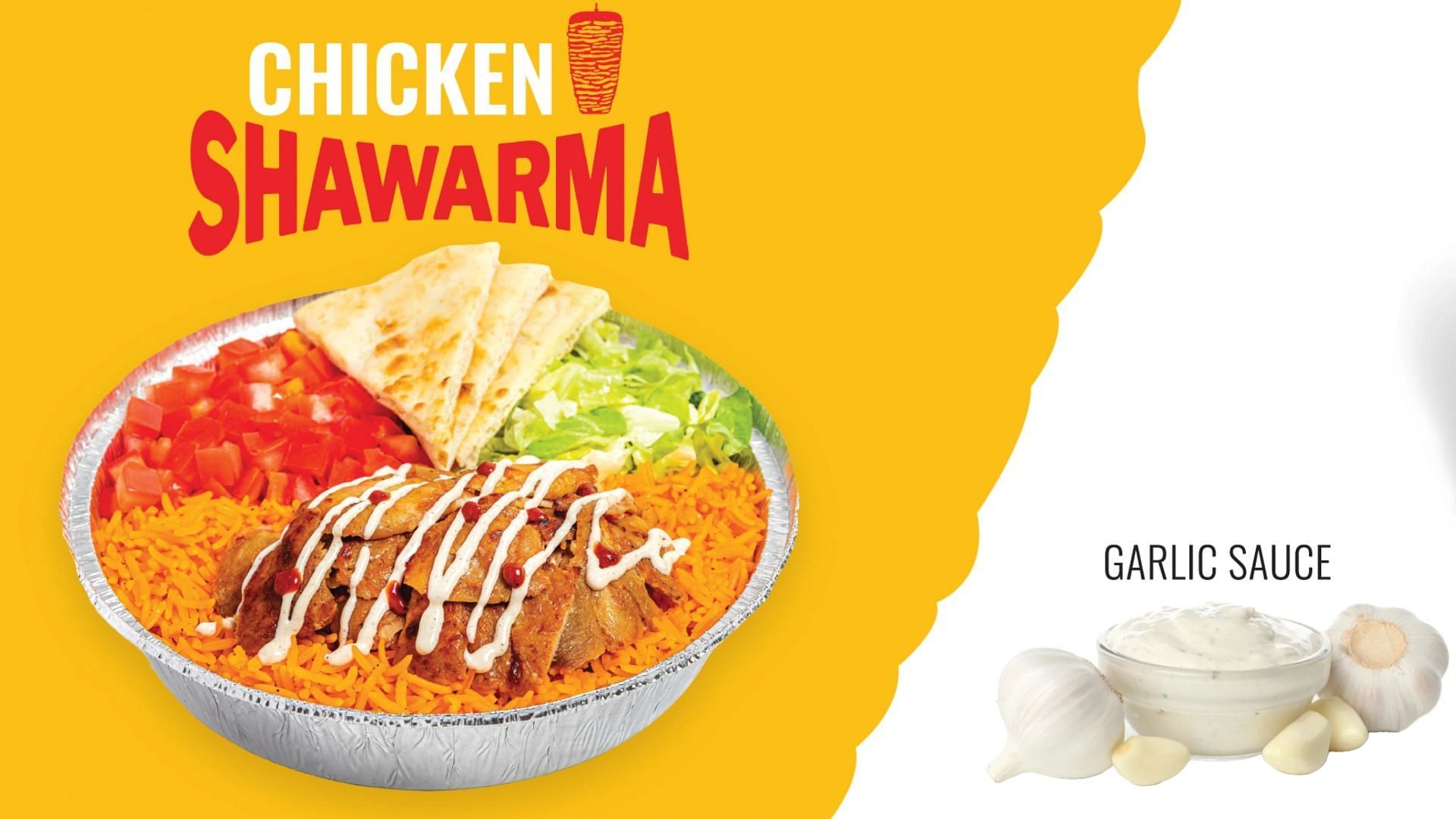 the Chicken Shawarma Platter comes with a free side of spicy garlic sauce (Image via The Halal Guys)