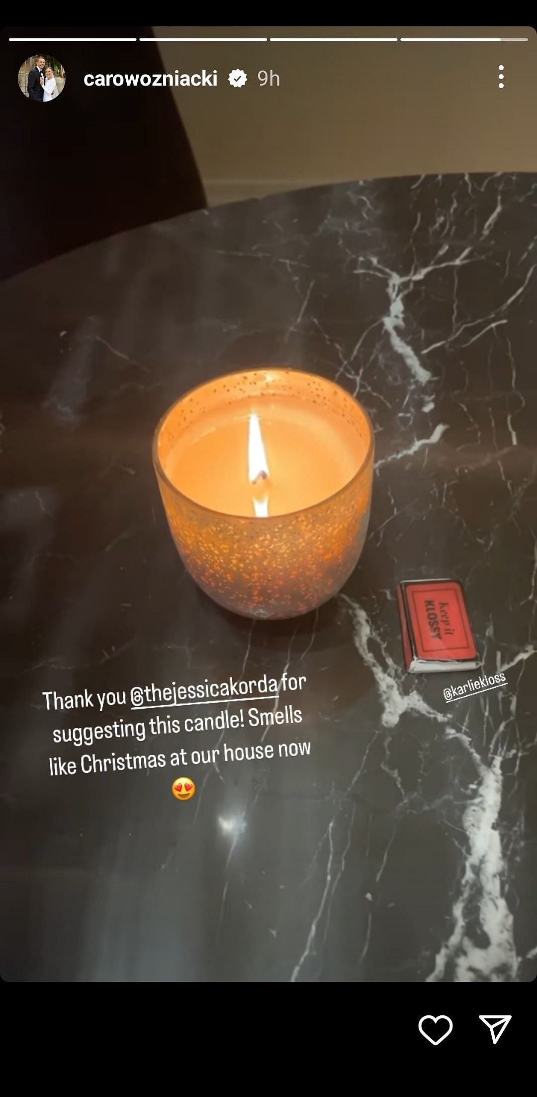 Wozniacki feels that the smell from the candles brings out a Christmas vibe