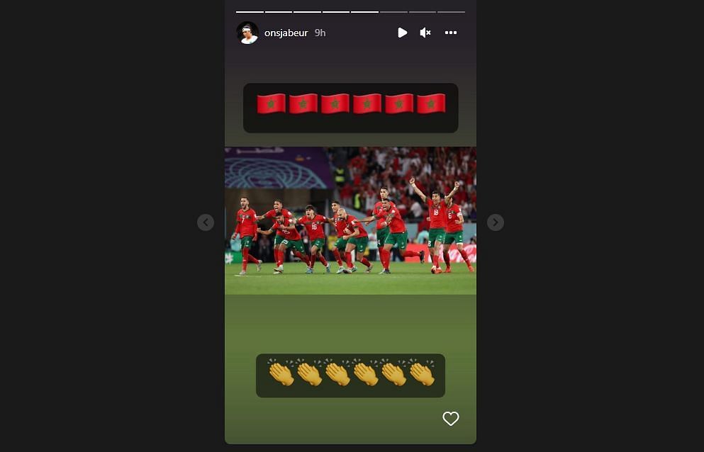 Ons Jabeur reacts to Morocco&#039;s win on Instagram.