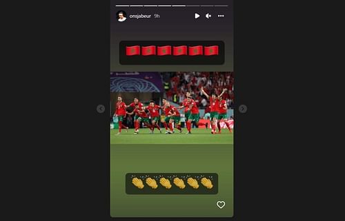 Ons Jabeur reacts to Morocco's win on Instagram.