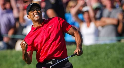 Tiger Woods celebrating his 2008 US Open win