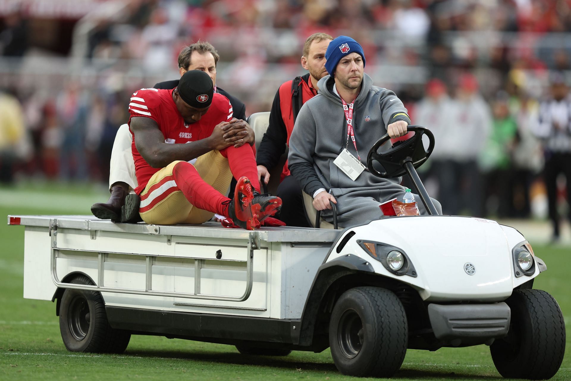 Deebo Samuel being carted off the field on Sunday